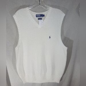 Polo Ralph Lauren V-Neck Pullover Sweater Vest Men's Large White w/Blue Pony